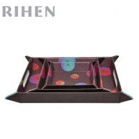 PU Leather Snap Button Design Desktop Storage tray