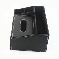 Business office gift PU desk organizer with tissue box pad phone holder