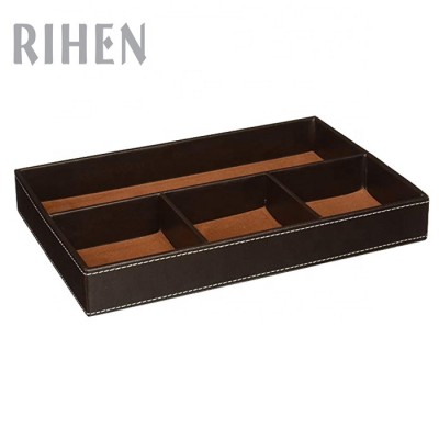 Flat 4-Slot Leather Drawer Tray Desk Stationery Container